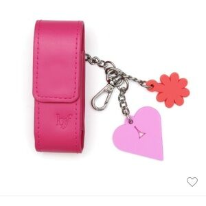 Benefit Lipgloss Holder Pink Keychain with Heart Charms